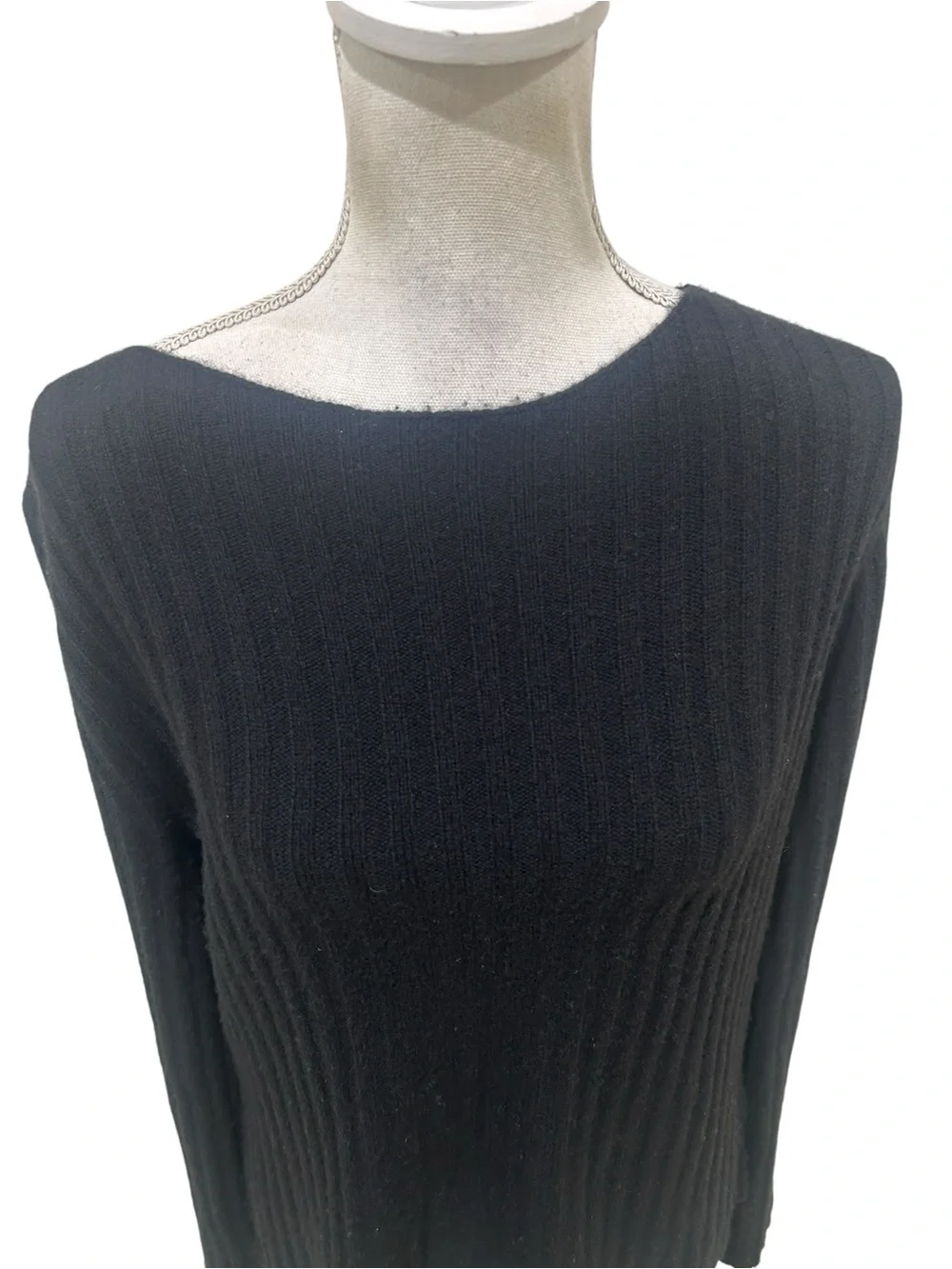 J. Crew Black Ribbed boatneck Long bell Sleeve Sweater size small